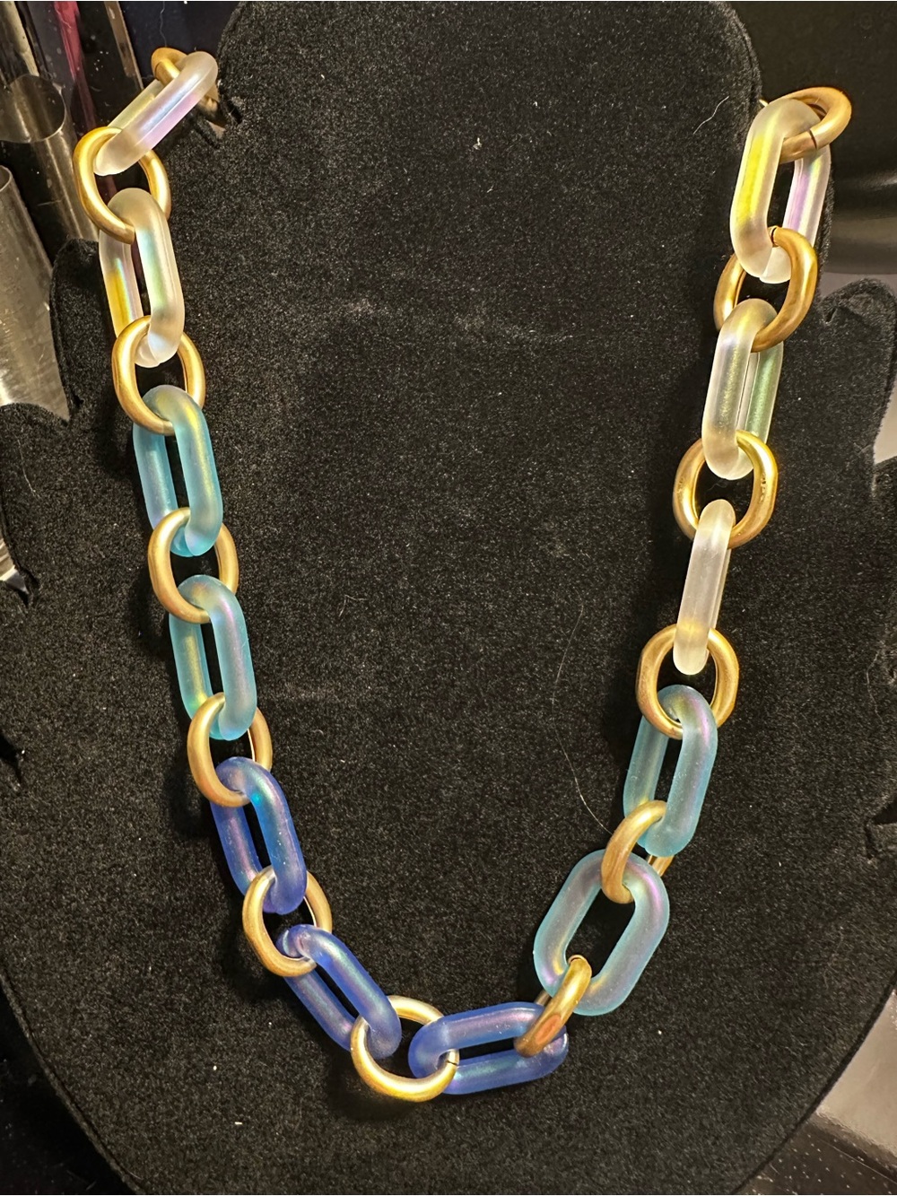 Zenzii Iridescent Multicolor Link Necklace with Gold Rings